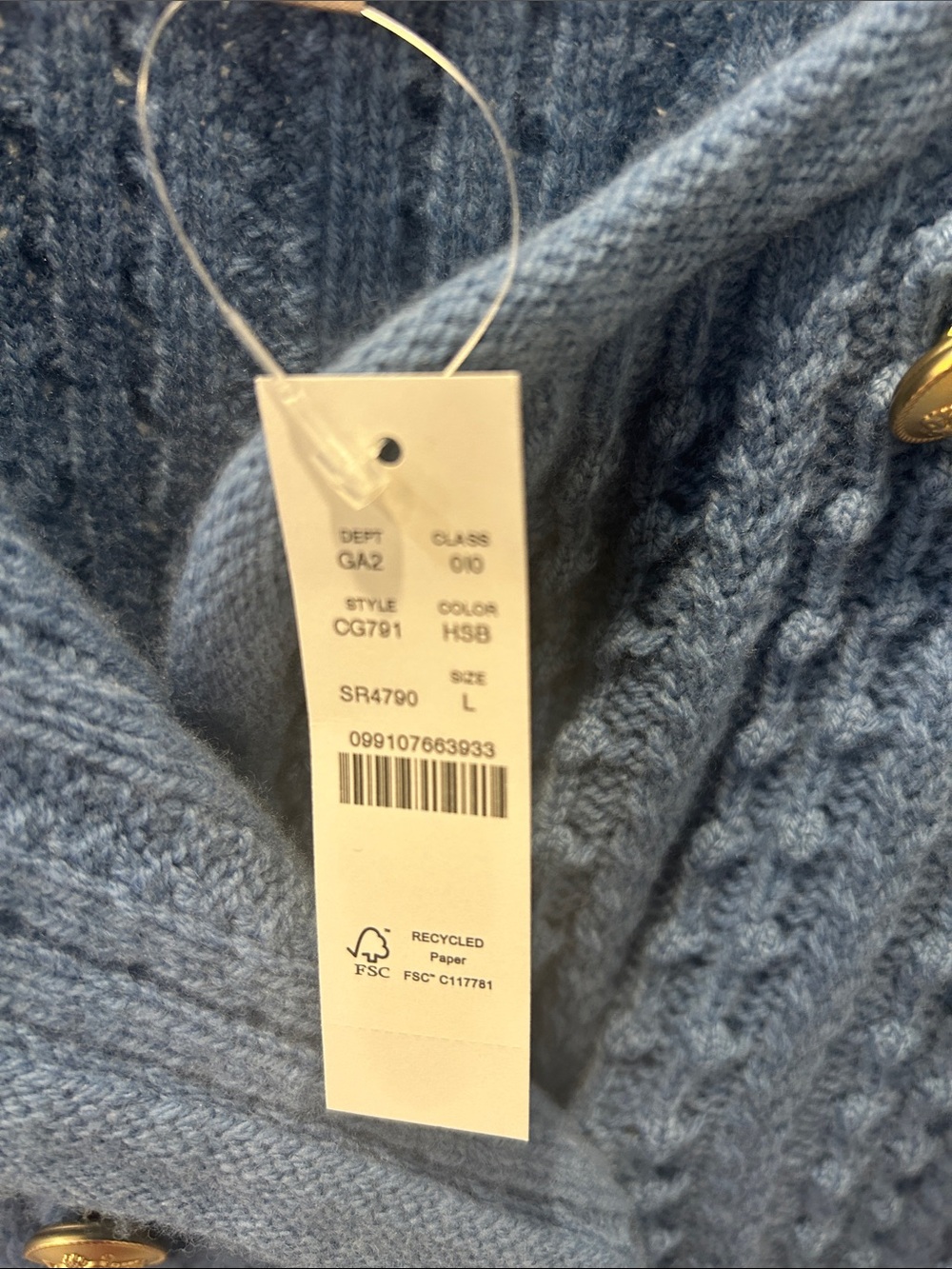 J. Crew Light Blue Chunky Knit Double-Breasted Cardigan - Picture 3 of 3